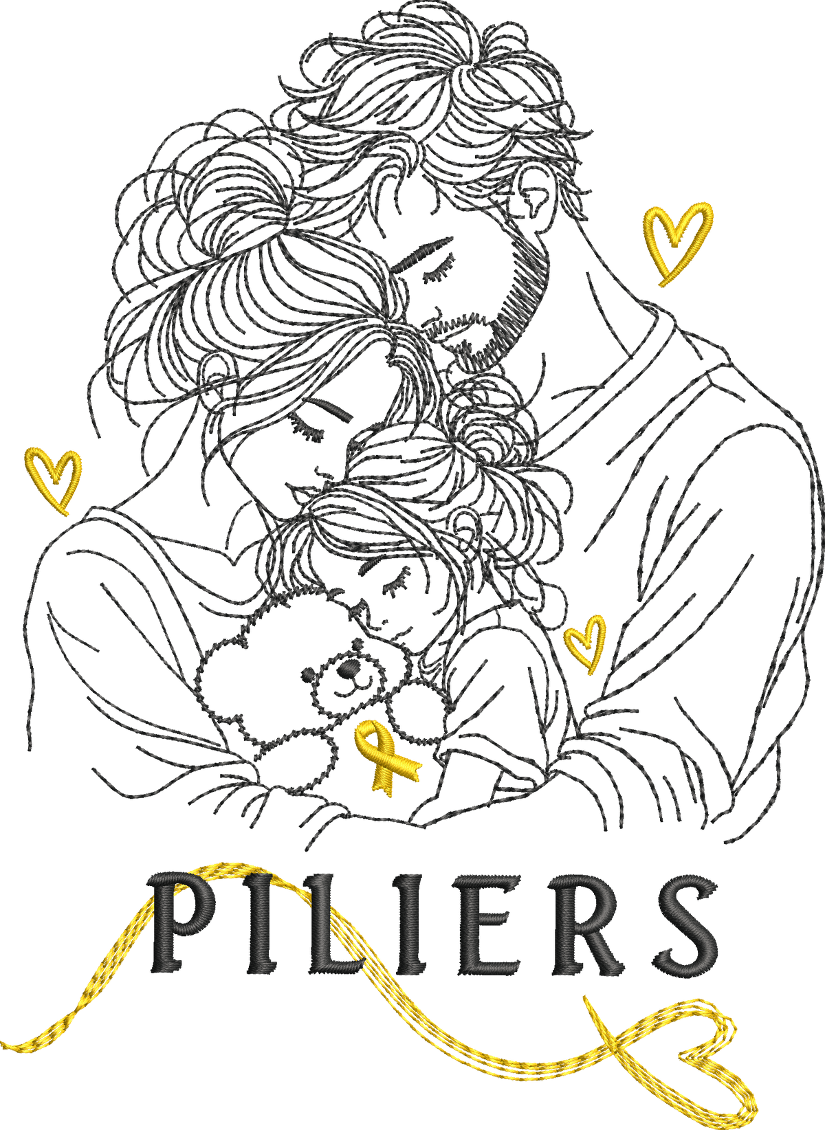 Ensemble Les Piliers – Fille – Septembre en Or – Famille & Ruban Doré – Motif de Broderie Machine – 5 Tailles