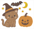 Chat Sorcier & Citrouille – Scène Halloween – Motif de Broderie Machine pour Cadre 20x20 ou 26x16