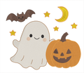 Motif de broderie machine Halloween avec fantôme souriant, citrouille, chauve-souris, lune et étoiles compatible cadres 20x20 et 26x16