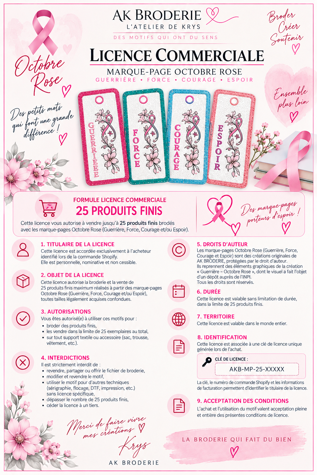 Marque-pages Octobre Rose ITH – Guerrière, Force, Courage & Espoir – 3 Tailles