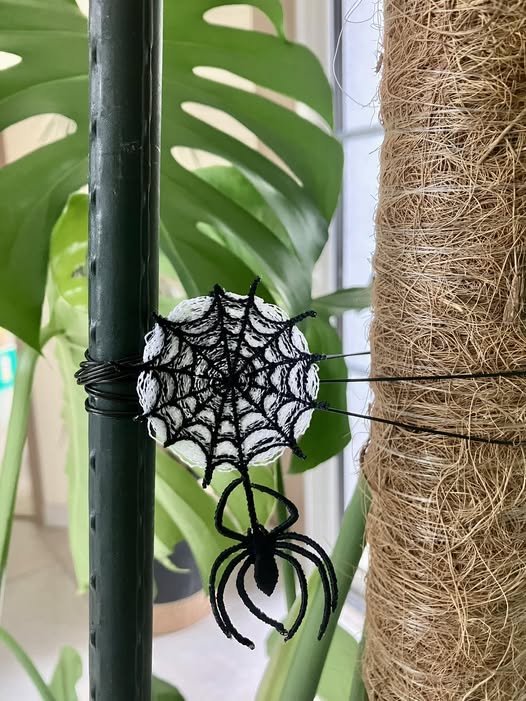 Motif de broderie FSL Halloween représentant une araignée noire 3D suspendue à sa toile d’araignée pour cadre 10x10