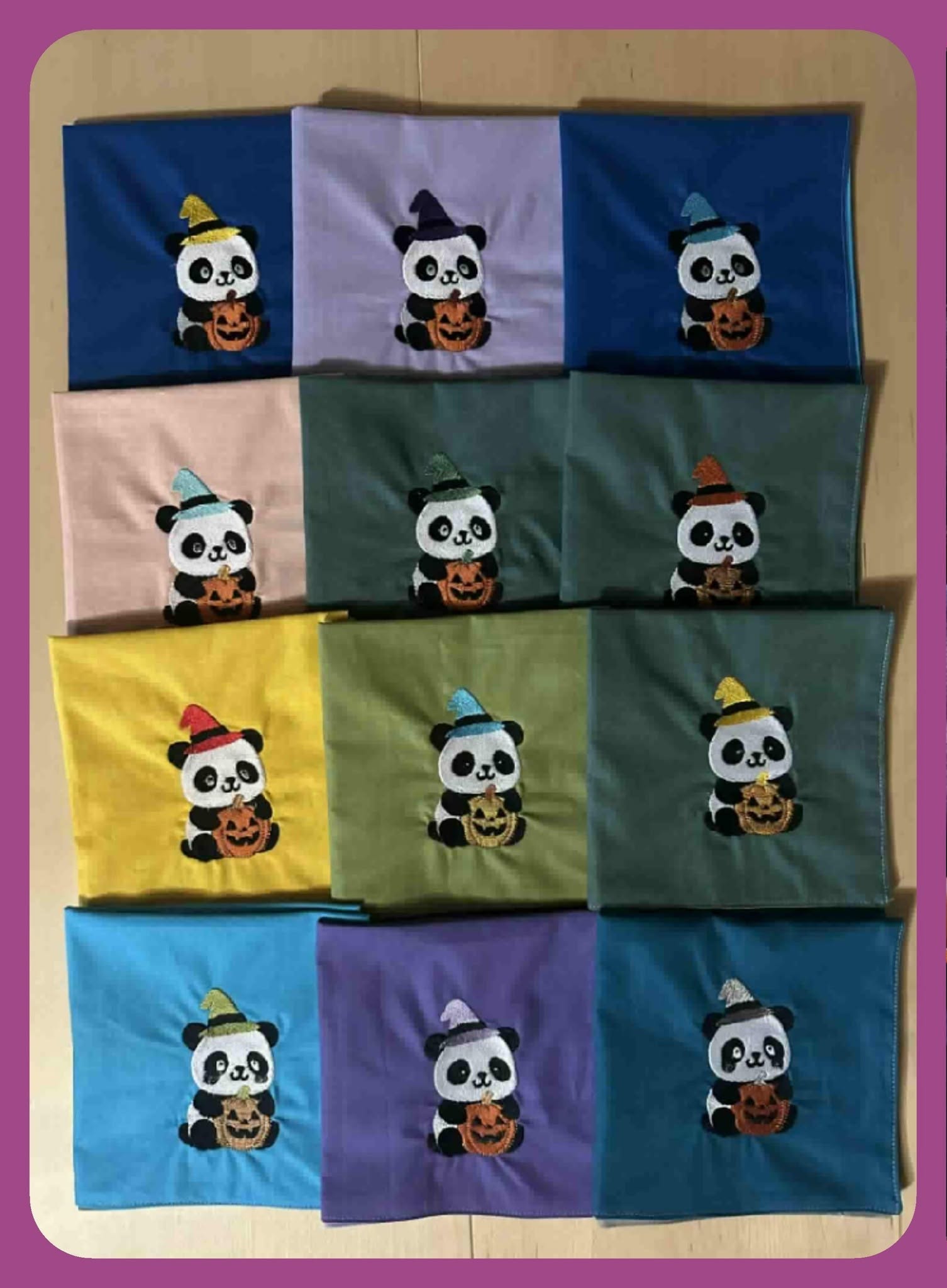 Motif de broderie machine Panda Halloween avec chapeau de sorcier et citrouille kawaii au format 10x10