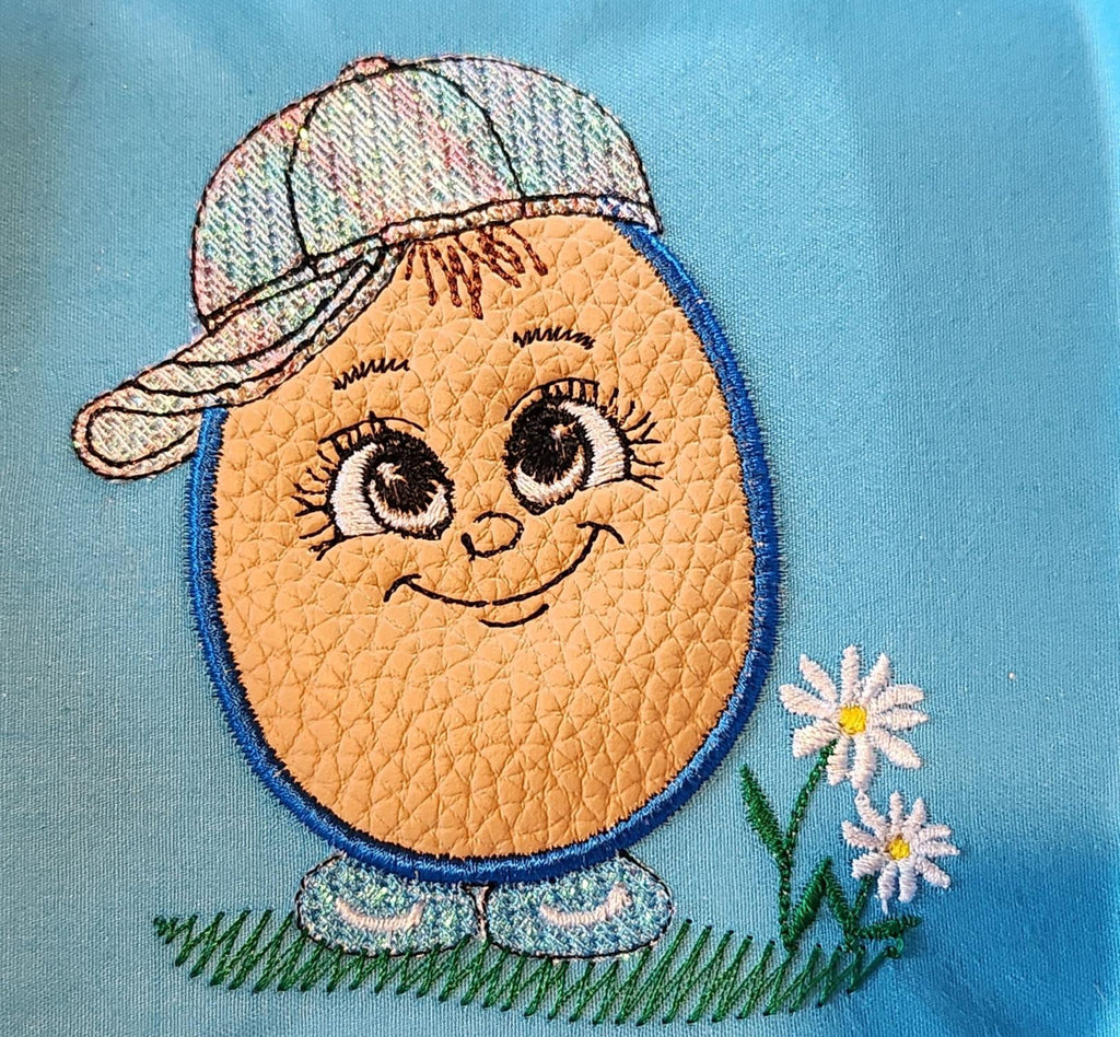 Double appliqué Tissu et Mylar Oeuf Garçon - Motif de broderie - Taille disponible 10x10, 15x15, pack 2 tailles