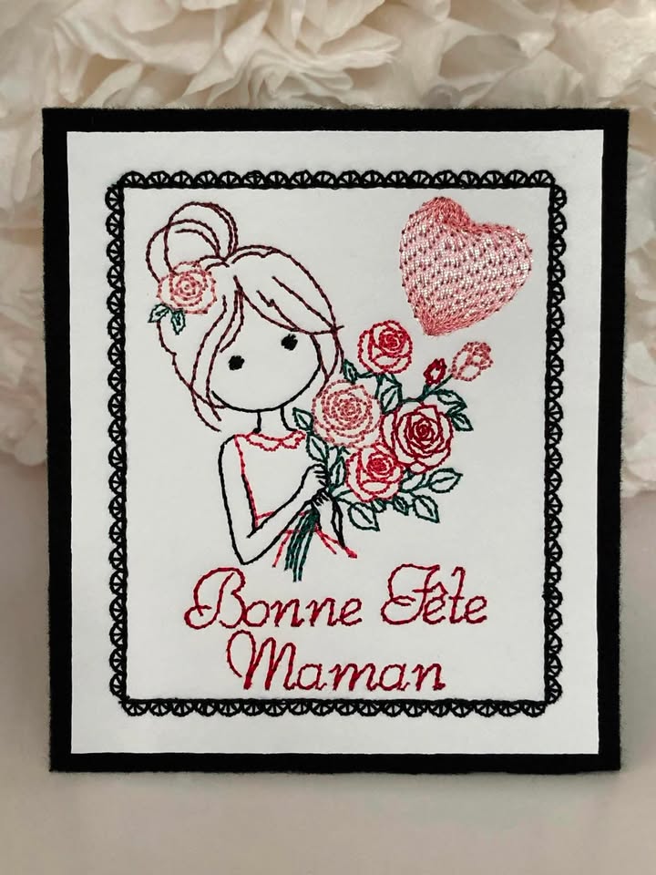 Carte ITH Bonne Fête Maman Fille – Fichier Broderie 10x10 ou 15x15