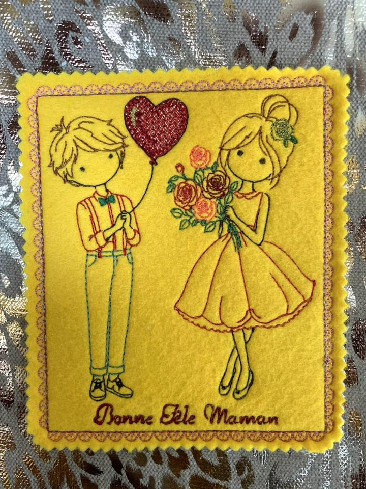 Carte ITH Bonne Fête Maman Fille & Garcon – Fichier Broderie 15x15