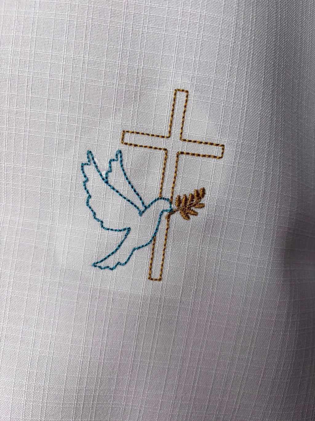 Motif Broderie Baptême Croix Fine et Colombe 10x10 | Symbole de Paix et de Foi