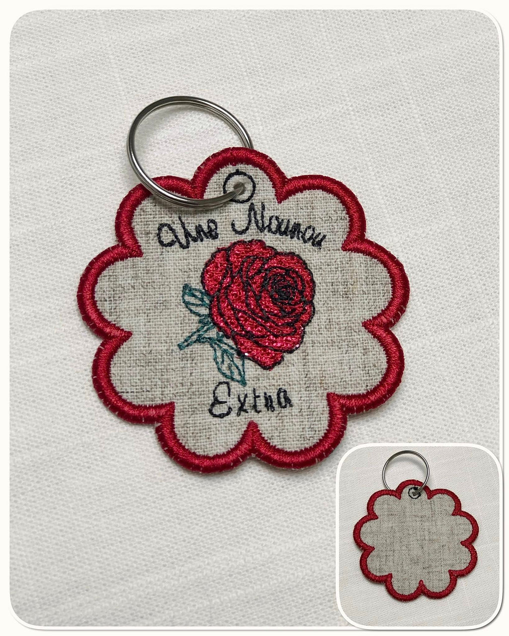 Porte-clé ITH Rose – Fichier Broderie Disponible 10x10 - Pack Collection