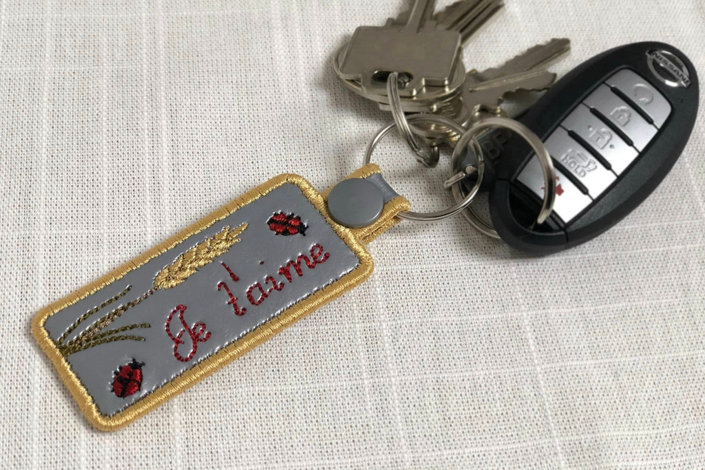 Porte-clé ITH Blé Coccinelles Je t'aime 10x10 | Motif Broderie Machine Champêtre