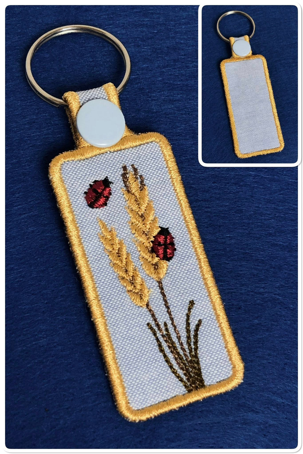 Porte-clé ITH Blé et Coccinelles 10x10 | Motif Broderie Machine Champêtre