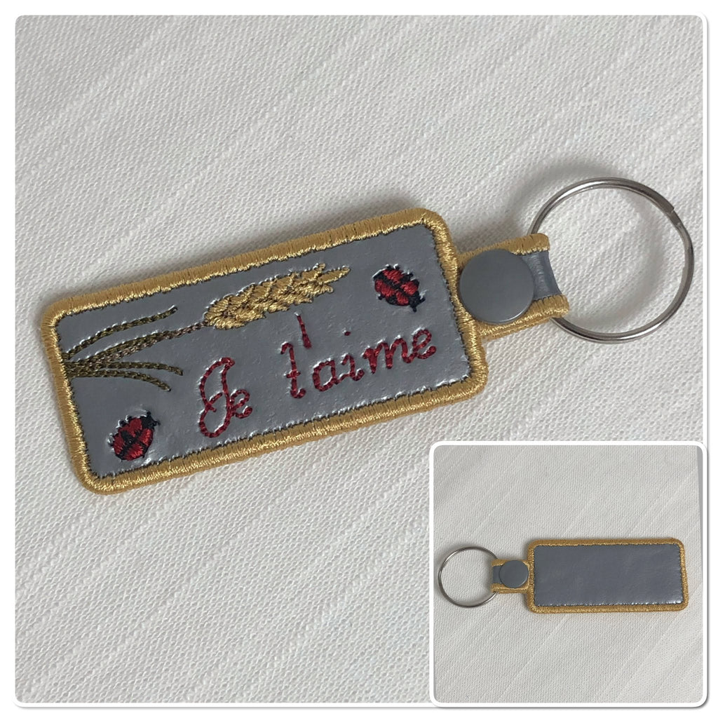 Porte-clé ITH Blé Coccinelles Je t'aime 10x10 | Motif Broderie Machine Champêtre
