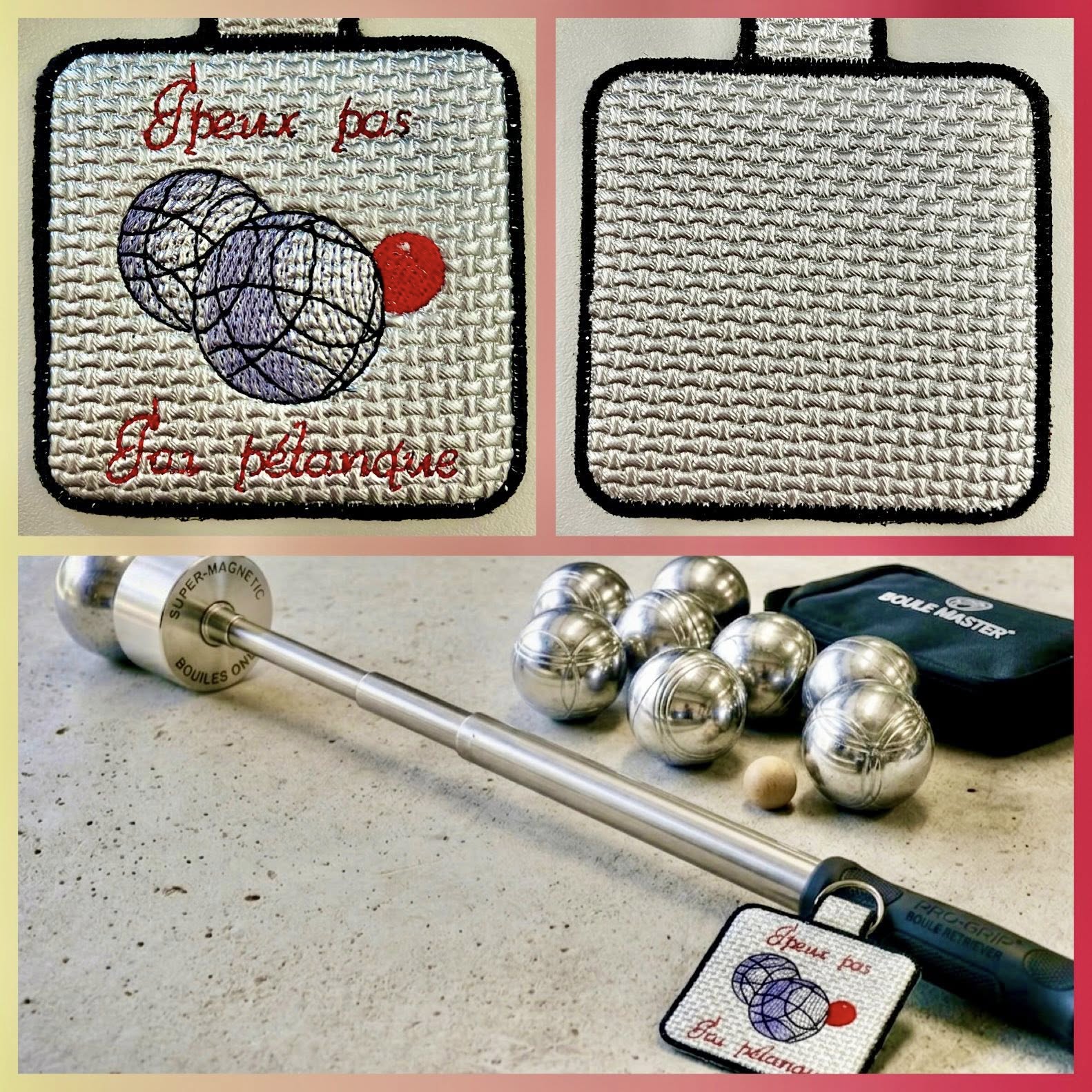 Porte-clé ITH J'peux pas, j'ai pétanque 10x10 | Motif Broderie Machine Pétanque
