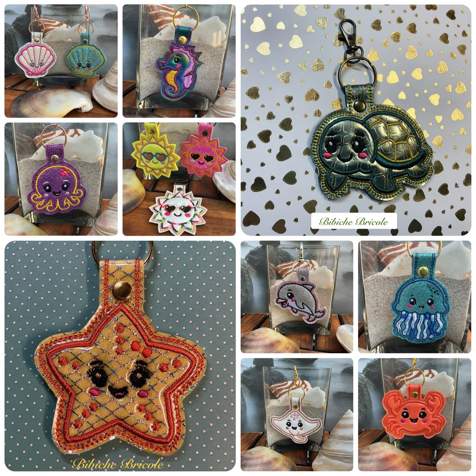 Porte-clé ITH Étoile de Mer 3D brodé en simili pailleté avec effet bombé – Fichier broderie machine 10x10 AK Broderie