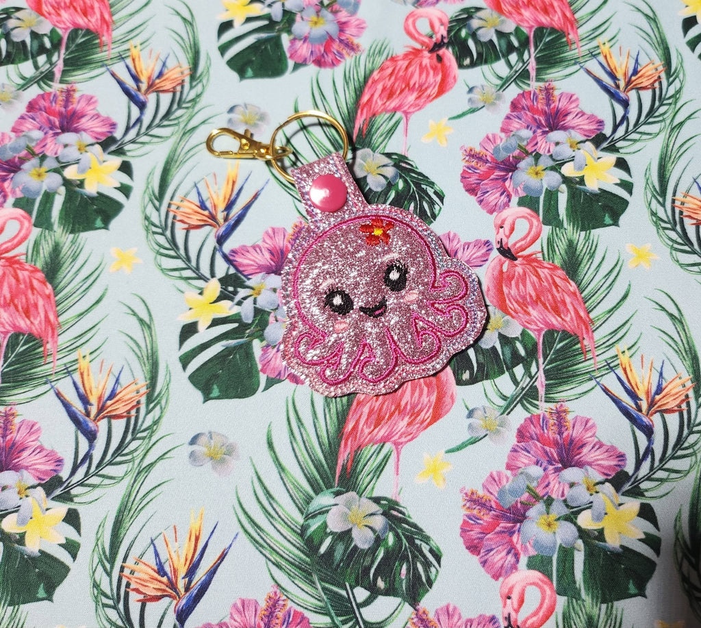 Porte-clé ITH Pieuvre 3D brodé avec effet bombé en simili pailleté – Fichier broderie machine 10x10 AK Broderie