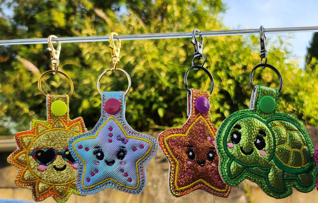 Porte-clé ITH Étoile de Mer 3D brodé en simili pailleté avec effet bombé – Fichier broderie machine 10x10 AK Broderie