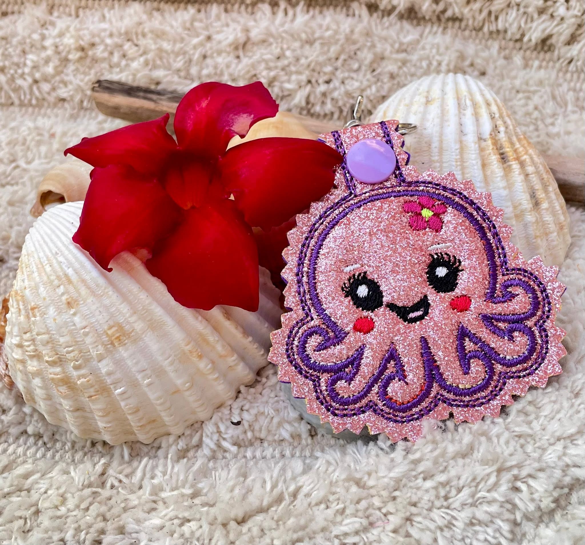 Pack de 3 porte-clés ITH Océan 3D au choix comprenant des modèles kawaii marins – Fichiers broderie machine AK Broderie