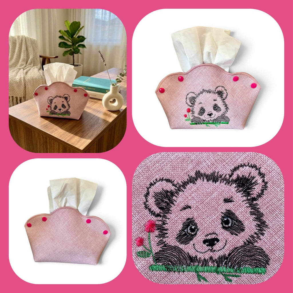 Panda Fleuri – motif de broderie machine texturé entouré de fleurs et feuillages – 4 tailles