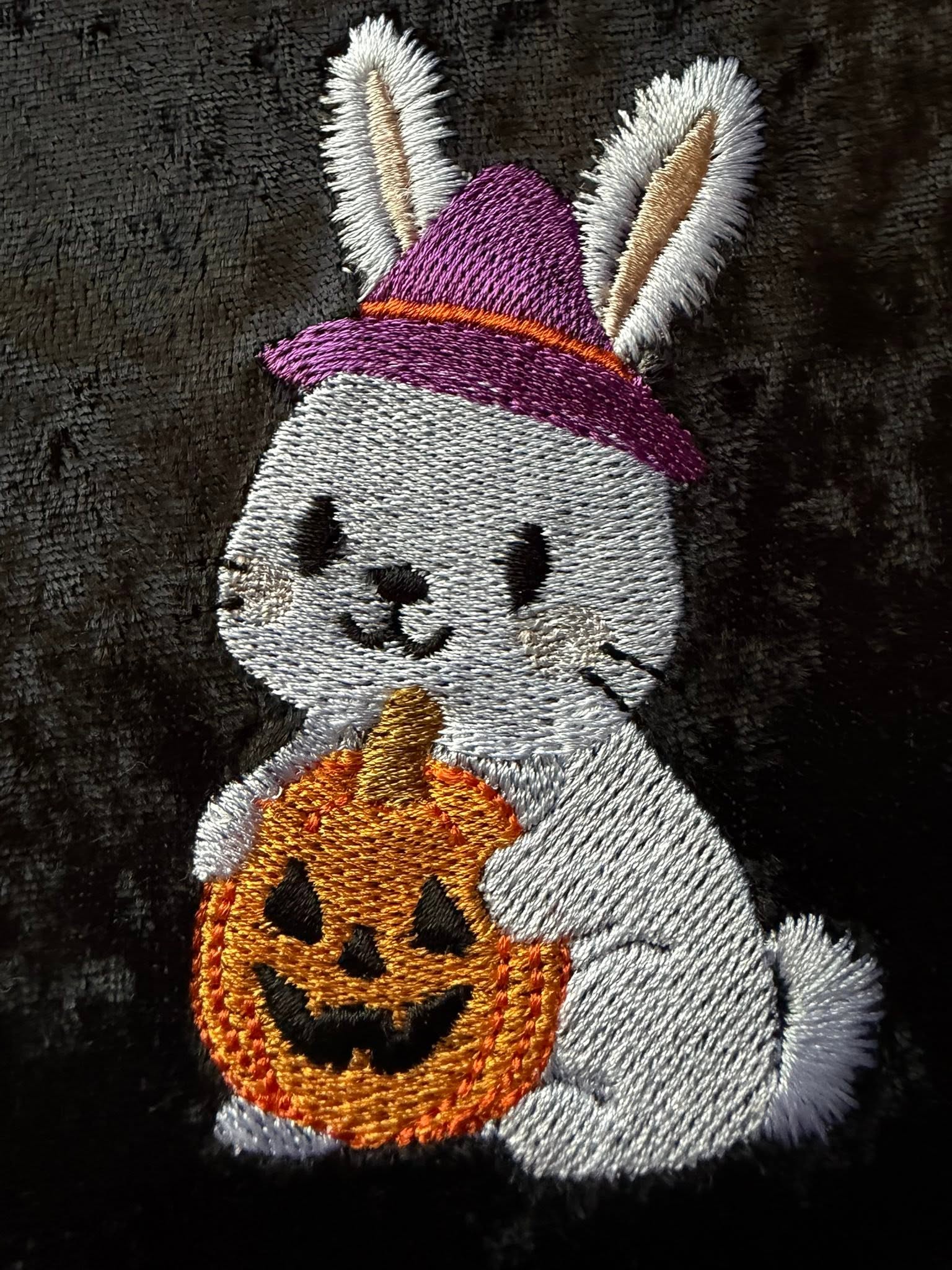 Lapin Halloween avec chapeau de sorcière et citrouille – motif de broderie machine 10x10