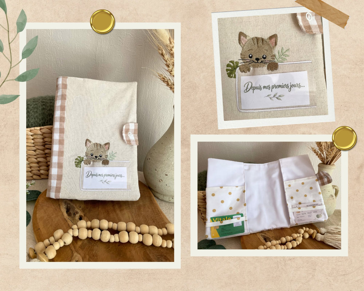 Étiquette Appliqué Cristal Chat – motif de broderie machine 10x10 avec chat, feuillage et fenêtre transparente en Cristal