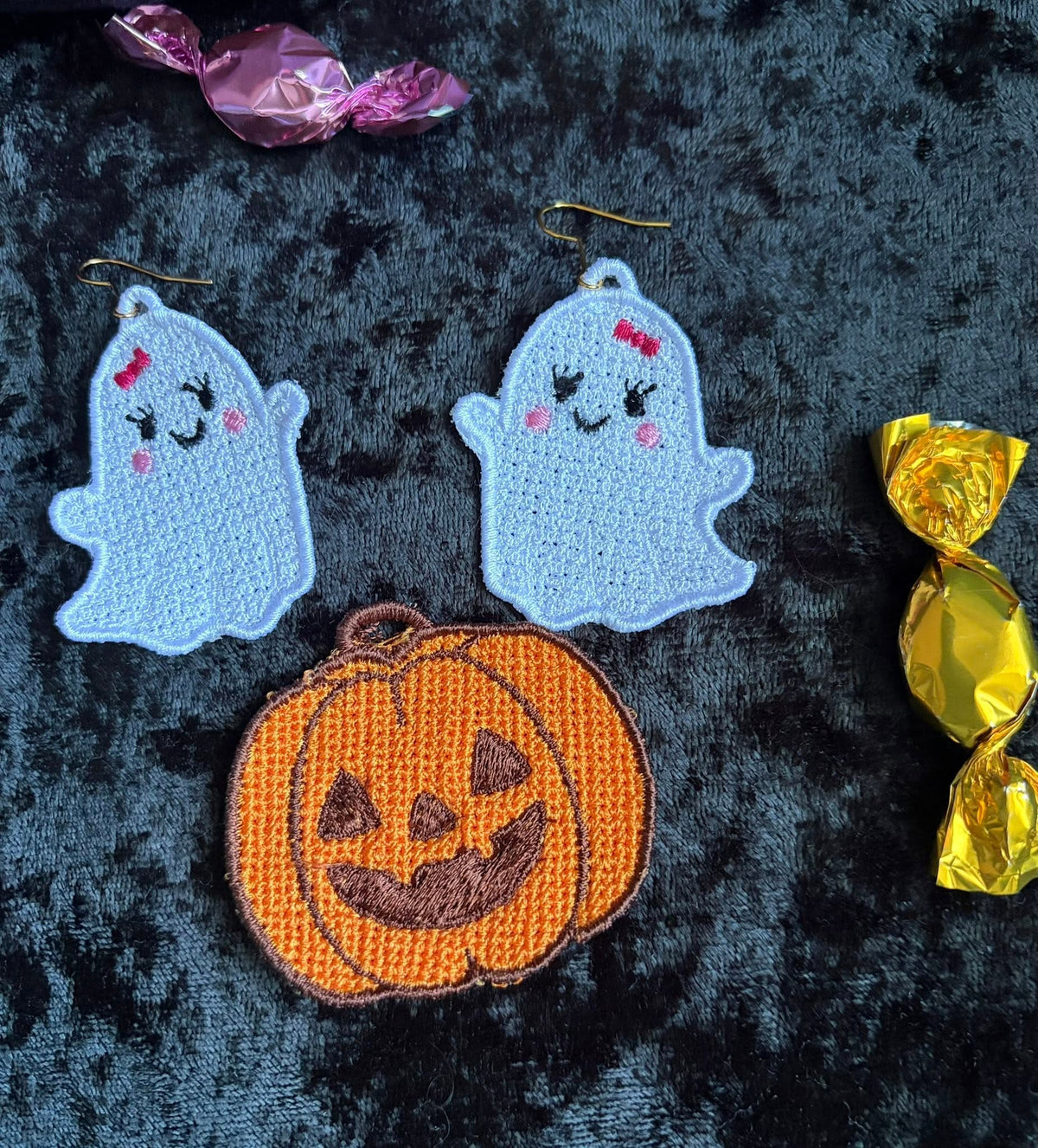 FSL Fantôme Halloween – Boucles d’Oreilles & Breloques – Motif de Broderie Machine 10x10 – Plaque de 4