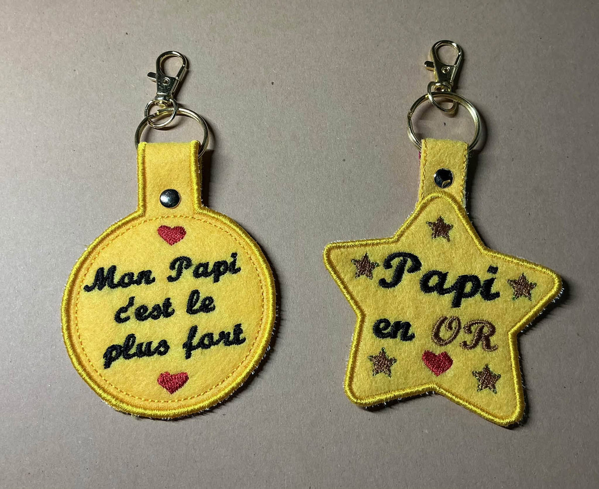 Papi en Or – Porte-clés Étoile ITH – Fête des Papis – Motif de Broderie Machine 10x10