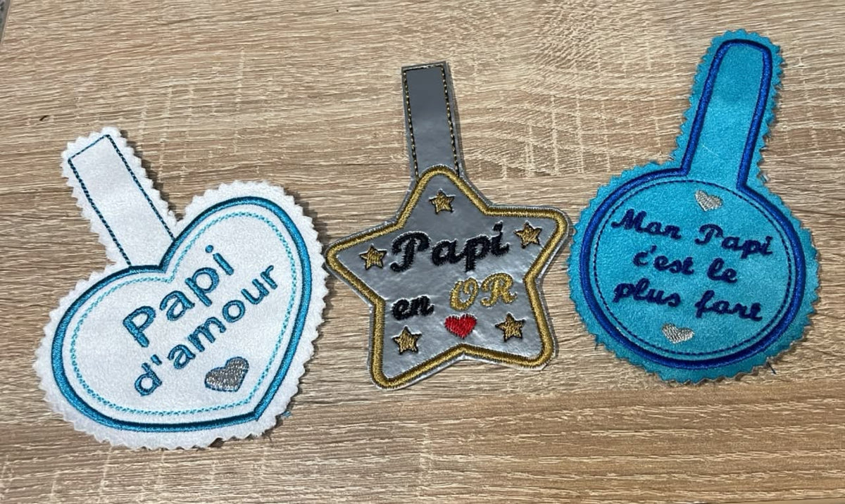 Papi d’Amour – Porte-clés Cœur ITH – Fête des Papis – Motif de Broderie Machine 10x10