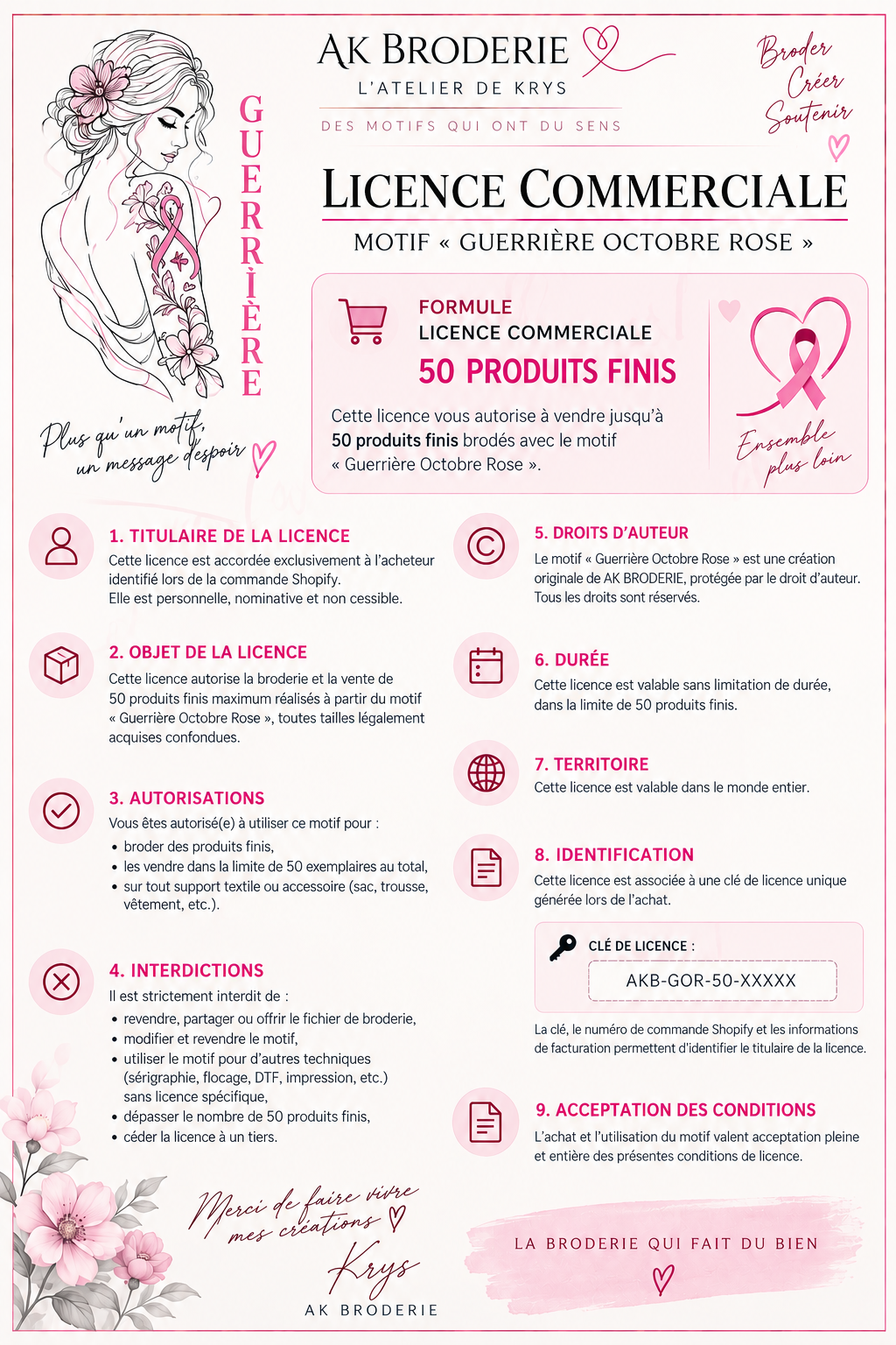 Guerrière Octobre Rose – Motif de Broderie Machine – 6 Tailles