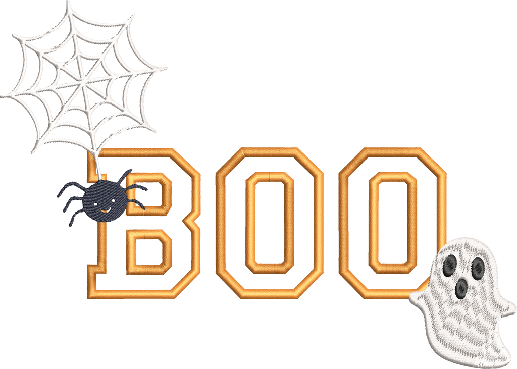 Halloween appliqué BOO – Fun, créatif & personnalisable - Motif de broderie Format disponible : Pack 5 Tailles, 10x10, 15x15, 18x13, 20x20, 26x16