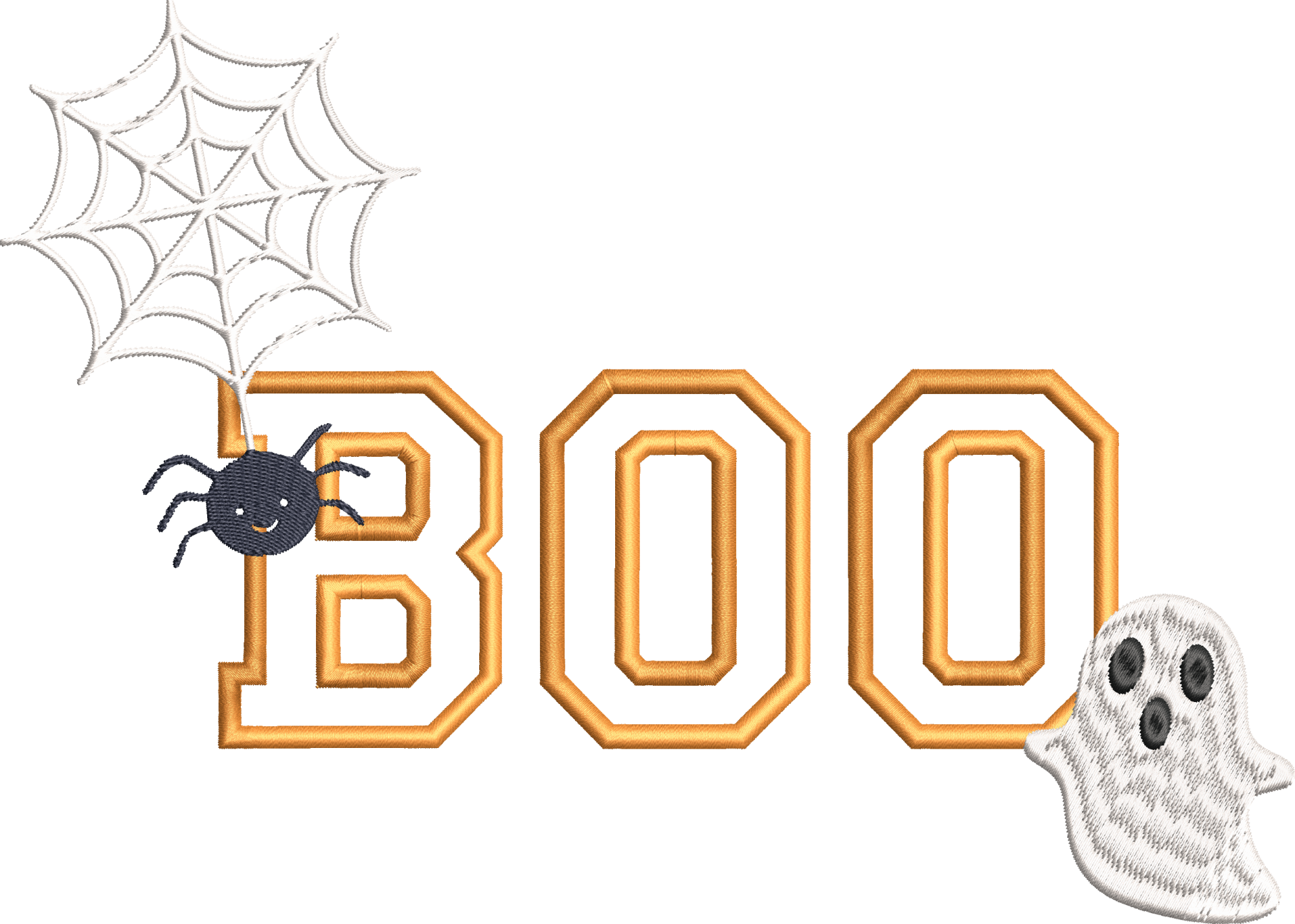 Halloween appliqué BOO – Fun, créatif & personnalisable - Motif de broderie Format disponible : Pack 5 Tailles, 10x10, 15x15, 18x13, 20x20, 26x16