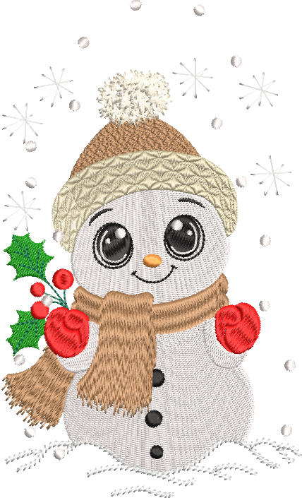 Bonhomme de neige – La magie de Noël en fil - Motif de broderie - Format disponible : Pack 4 tailles 10x10, 15x15, 18x13, 26x16