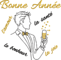 Homme élégant en costume tenant une coupe de champagne avec Bonne Année, la joie, la santé, l’amour et le bonheur – motif broderie machine 10x10