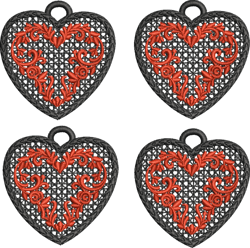 Boucles d'oreilles et/ou pendentif Coeur FSL - Motif de broderie - Cadre 10x10