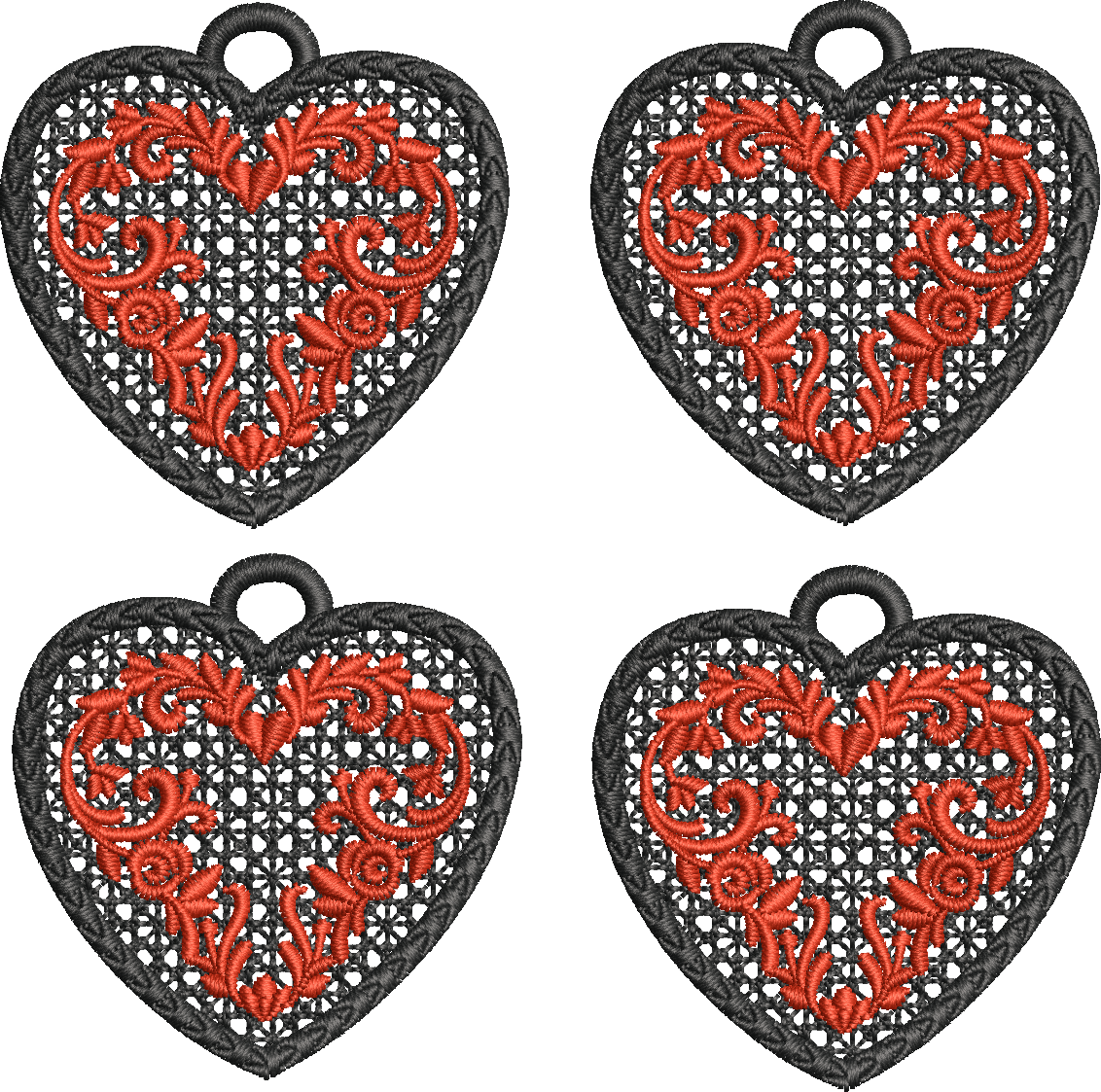 Boucles d'oreilles et/ou pendentif Coeur FSL - Motif de broderie - Cadre 10x10
