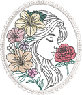 Camée de Femme et murmure floral - Motif de broderie - Format disponible (pack 3 tailles, 10x10, 15x15 ou13x18, 20x20 ou 26x16)