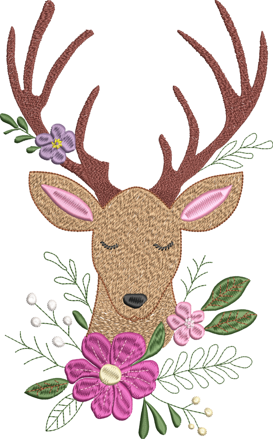 Cerf élégant – Magie de Noël & poésie textile - Motif broderie - Format disponible Pack 4 tailles, 10x10, 15x15, 18x13, 26x16
