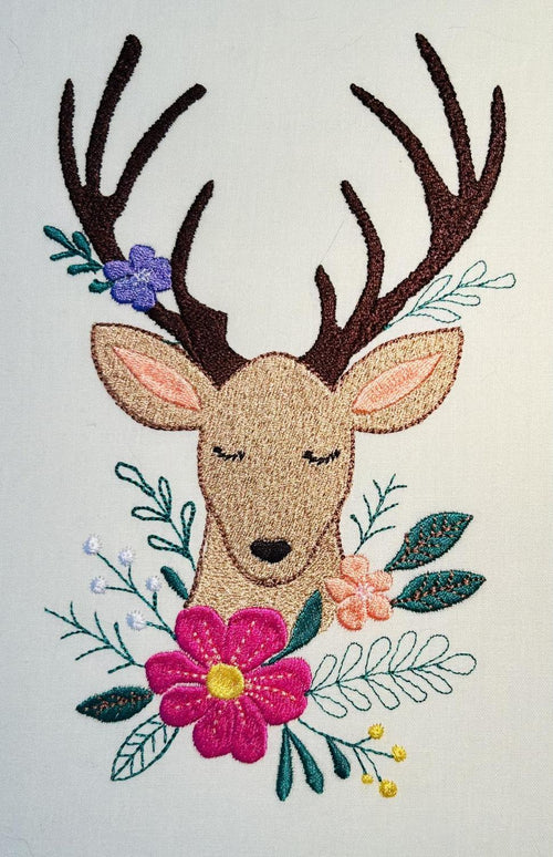 Cerf élégant – Magie de Noël & poésie textile - Motif broderie - Format disponible Pack 4 tailles, 10x10, 15x15, 18x13, 26x16