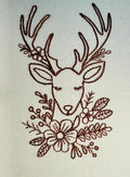 Cerf élégant – Style Redwork Oneline, poésie & magie de Noël - Motif de broderie - Format disponible Pack 4 tailles, 10x10, 15x15, 18x13, 26x16