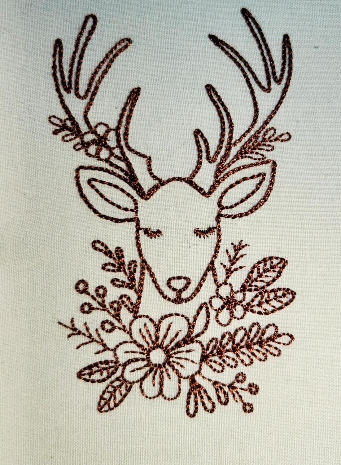 Cerf élégant – Style Redwork Oneline, poésie & magie de Noël - Motif de broderie - Format disponible Pack 4 tailles, 10x10, 15x15, 18x13, 26x16