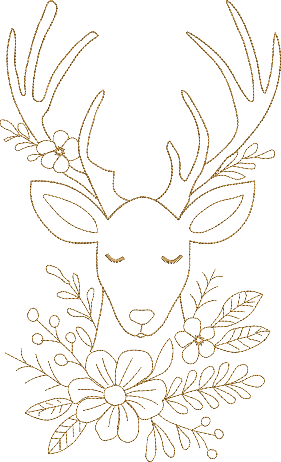 Cerf élégant – Style Redwork Oneline, poésie & magie de Noël - Motif de broderie - Format disponible Pack 4 tailles, 10x10, 15x15, 18x13, 26x16