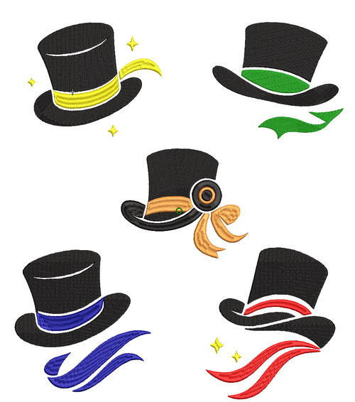 Chapeaux de conscrits - Haut de forme – Tradition & esprit festif - Motif de broderie - Pack de 5 designs en 2 tailles