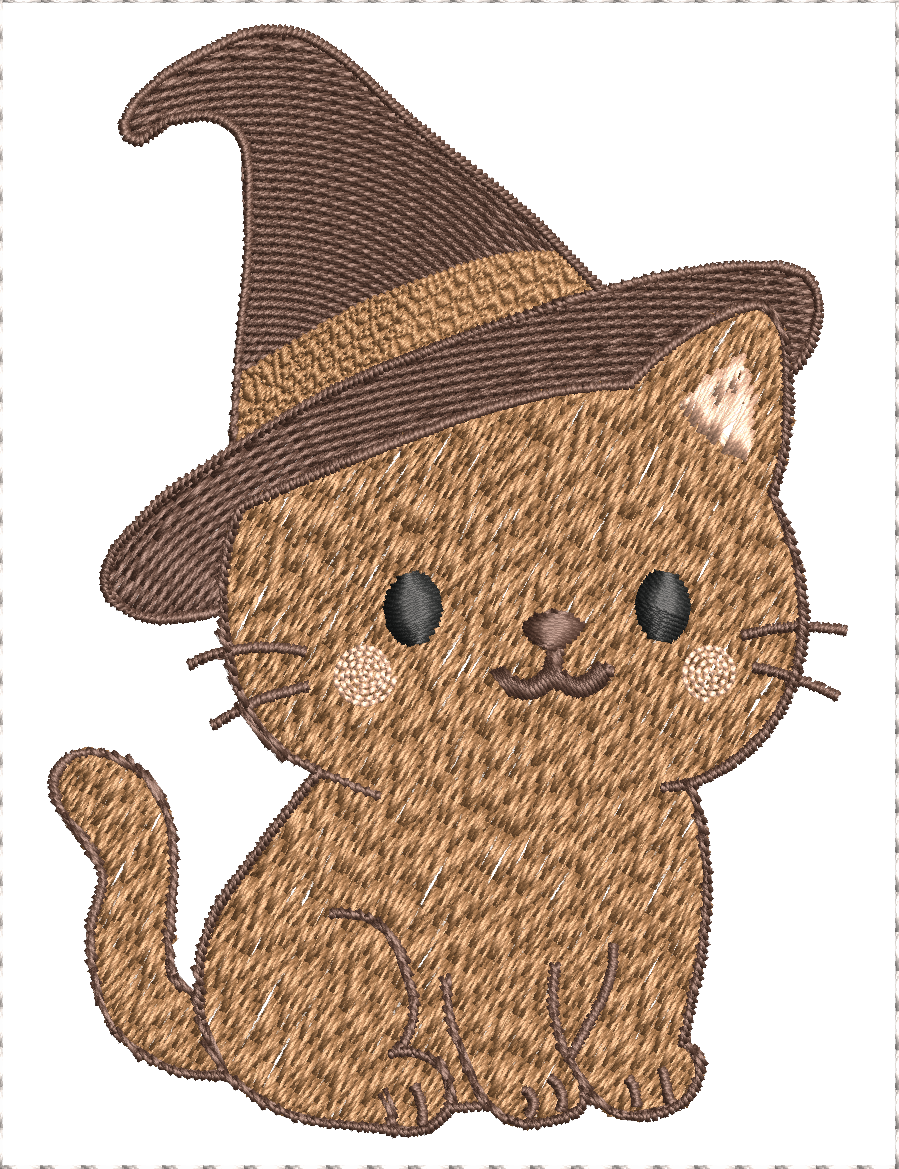 Petit chat sorcier – Spécial Halloween - Motif de broderie - Cadre 10x10