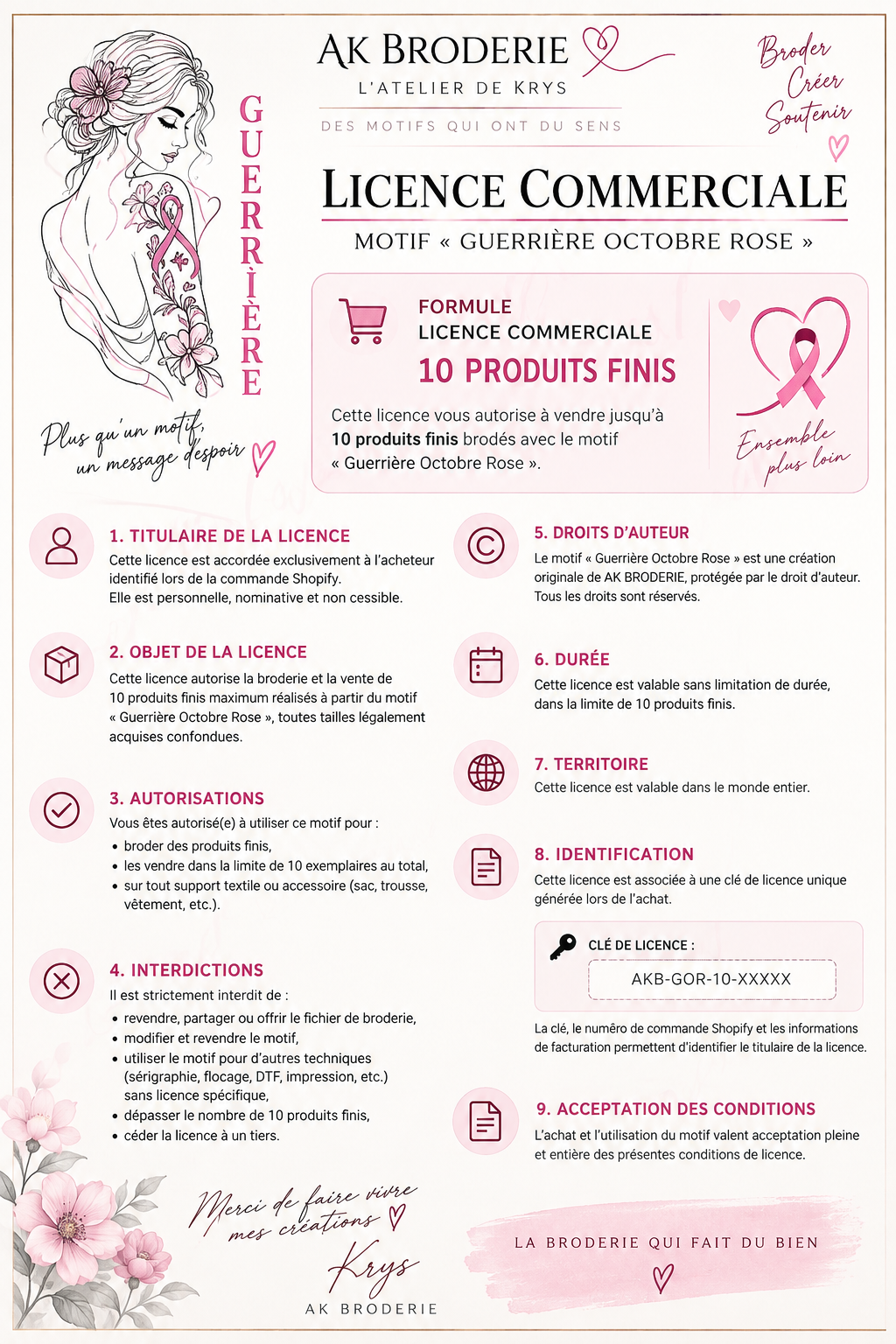 Guerrière Octobre Rose – Motif de Broderie Machine – 6 Tailles
