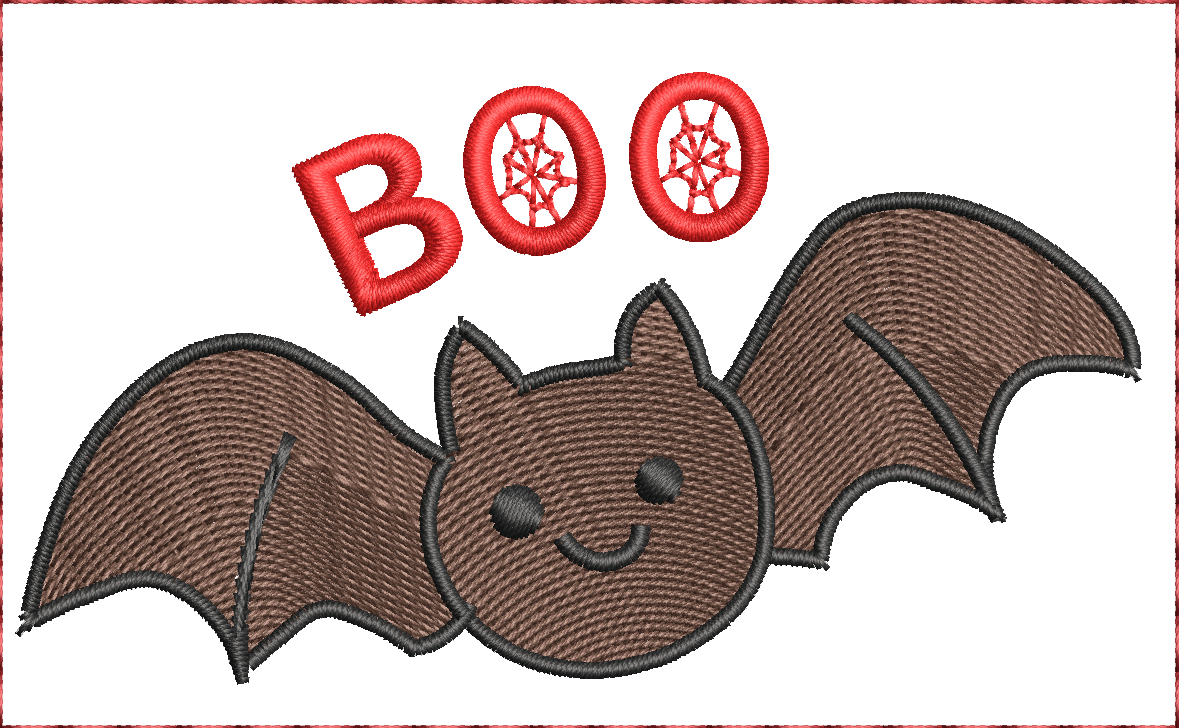 Petite chauve-souris BOO – Douceur, fun & esprit Halloween - Motif de broderie - Cadre 10x10