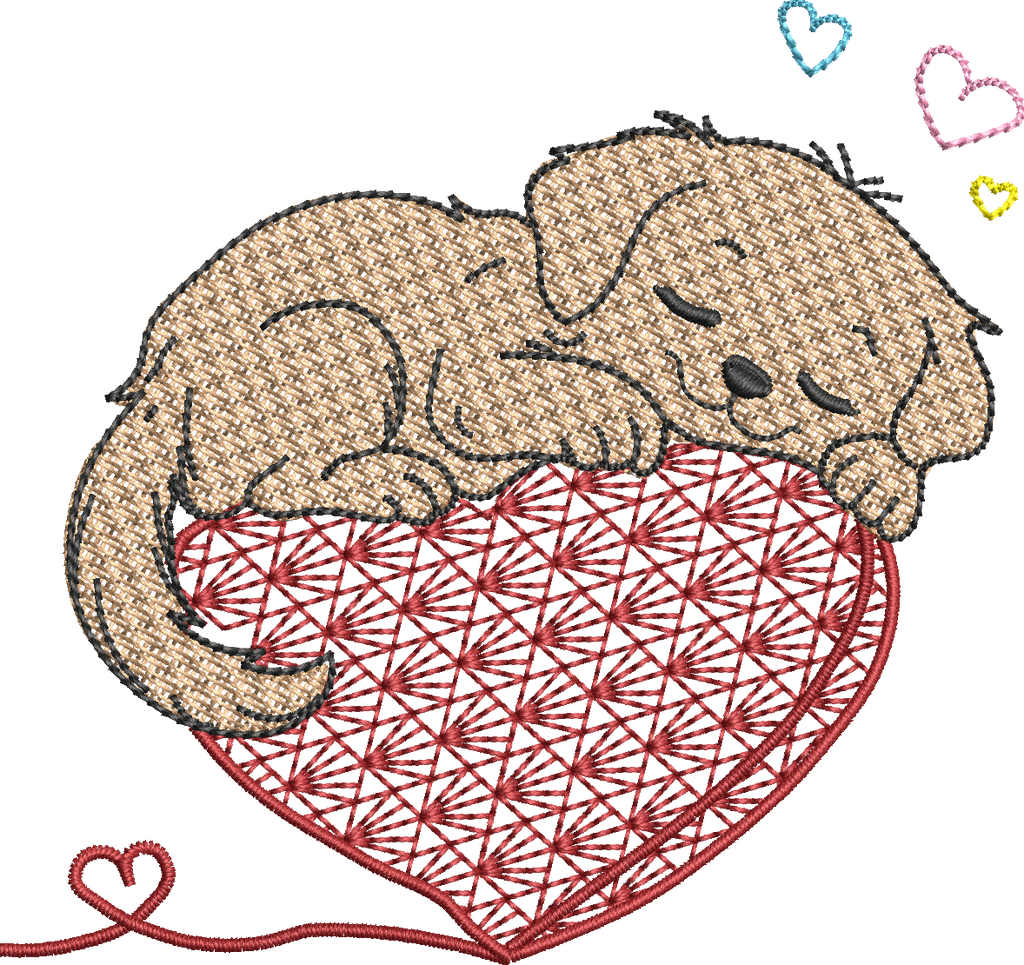 Chien endormi – Cœur Mylar » - Format disponible : Pack 2 tailles, Cadre 10x10 et 15x15