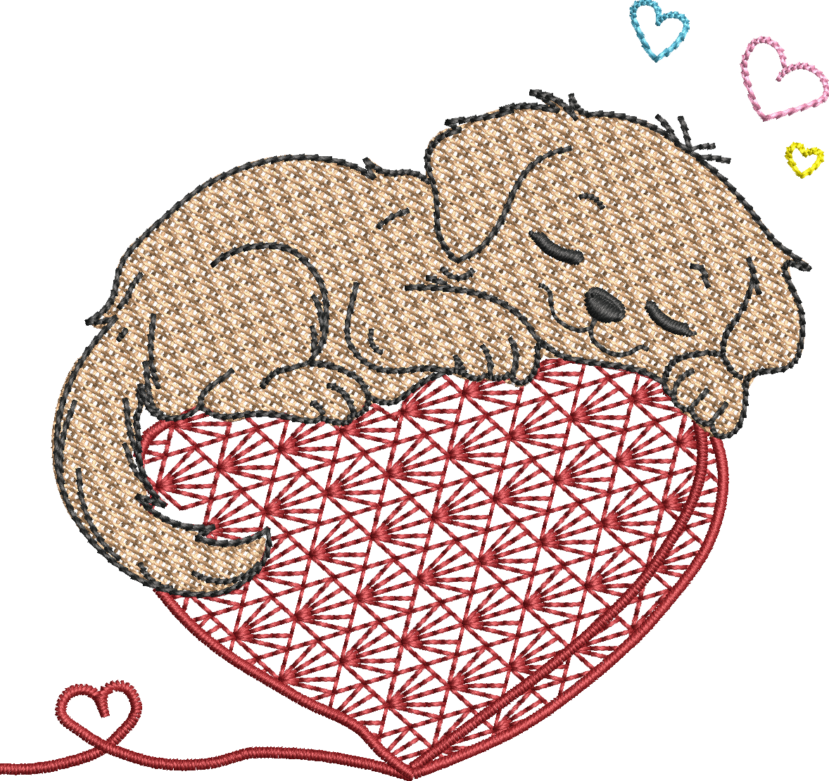 Chien endormi – Cœur Mylar » - Format disponible : Pack 2 tailles, Cadre 10x10 et 15x15