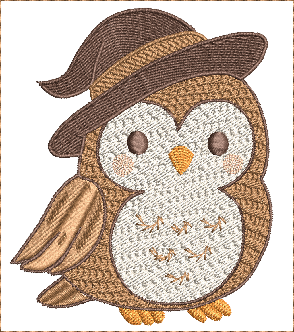 Petite chouette sorcière – Douceur, magie & Halloween - Motif Broderie - Cadre 10x10