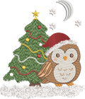 Petite chouette de Noël – Douceur, féérie & esprit des fêtes - Motif de broderie - Format disponible Pack 3 tailles, 10x10, 15x15 ou 18x13, 26x16 ou 20x20