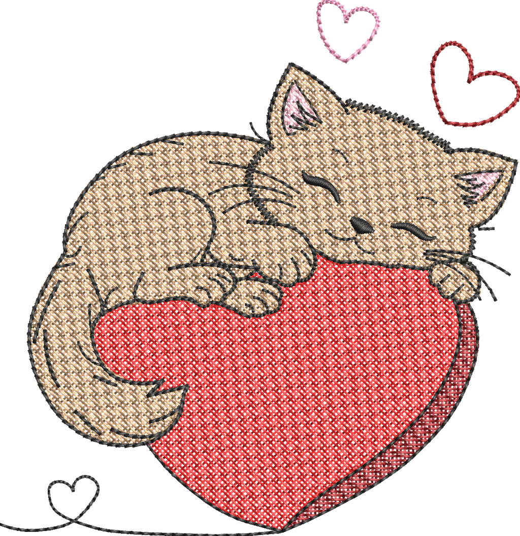 Chat endormi – Cœur Mylar » - Format disponible : Pack 2 tailles, Cadre 10x10 et 15x15