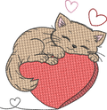 Chat endormi – Cœur Mylar » - Format disponible : Pack 2 tailles, Cadre 10x10 et 15x15