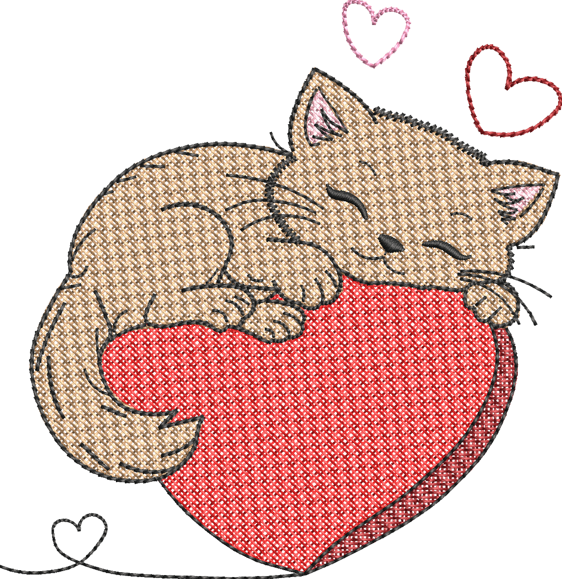 Chat endormi – Cœur Mylar » - Format disponible : Pack 2 tailles, Cadre 10x10 et 15x15