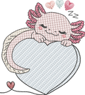 Axolotl endormi – Cœur Mylar » - Format disponible : Pack 2 tailles, Cadre 10x10 et 15x15